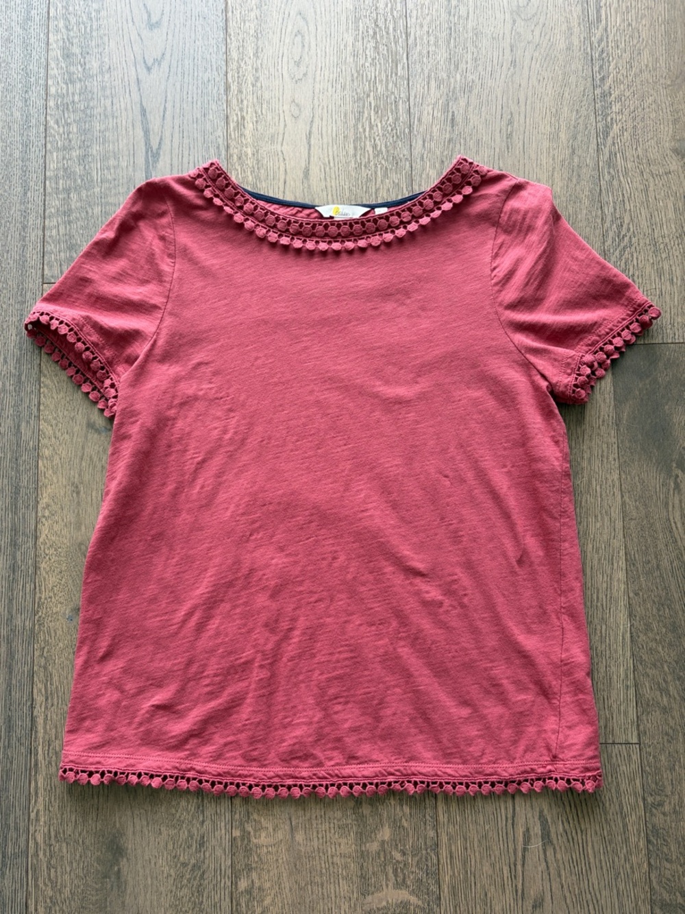 Boden Brick-Red Crochet Trim Short Sleeve Tee